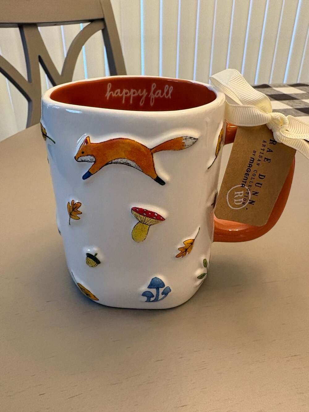 Rae Dunn Happy Fall Fox Mushroom Leaves Ceramic Coffee Mug